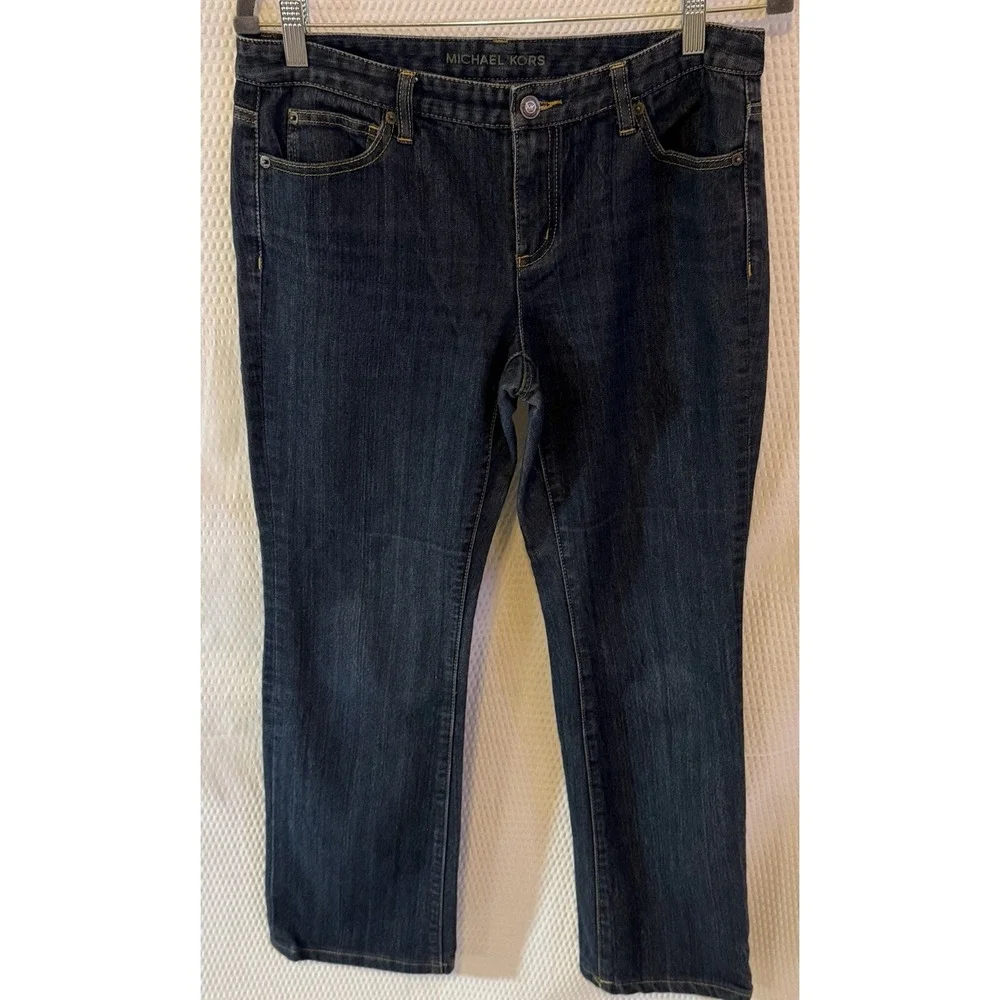 Michael Kors Women Straight Jeans Dark Wash Blue Denim Stretch 5-Pocket Button 8